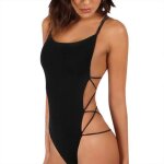 Maillot de bain une pice pour femmes, bikini, col en v, echancr sur les cts, larges bretelles, dos ...