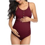 Maillot de bain une pi�ce pour femmes, couleur unie, a boutons, v�tements de plage, d'�t�