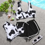 Maillot de bain trois pices pour enfants, vtements d't, mignon, crois, blanc et dos de vache, imprim ...