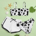 Maillot de bain trois pices pour filles de 8 a 14 ans, imprim floral, crois dans le dos, mignon, ensemble ...