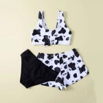 Maillot de bain trois pi�ces pour filles, mignon, crois� dans le dos, imprim� floral, en vache, pour ...