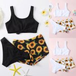 Maillot de bain trois pices pour filles, mignon, crois, tournesol, imprim floral, pour l't