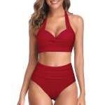 Maillot de bain vintage deux pices pour femme bikini taille haute fronc avec licou rtro avec bas s ...