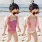 Maillot de bain a volants pour bbs filles, bikini avec perles, pour la plage