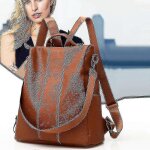 (marron) sac a dos antivol etanche en cuir pu pour femme, grand sac a bandoulire