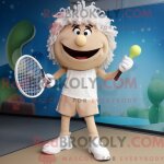 Mascotte redbrokoly de personnage de costume de raquette de tennis beige habillé avec un pantalon capri ... Mascotte redbrokoly de personnage de costume de raquette de tennis beige habillé avec un pantalon capri ...