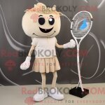 Mascotte redbrokoly de personnage de costume de raquette de tennis beige habillé avec un pantalon capri ... Mascotte redbrokoly de personnage de costume de raquette de tennis beige habillé avec un pantalon capri ...