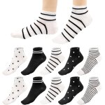 Mevronisshop - 10 paires chaussettes courtes femme ray�es a pois 35 - 38 en coton, respirant socquettes ...