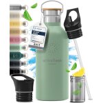 Mevronisshop - gourde inox isotherme active flask 1l / 500ml sans bpa + paille (3 bouchons) bouteille ...