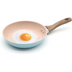 Mini pole induction 16 cm, bleu avec la poigne de bois, petite poele a oeuf induction, 16 cm mini poele, ...