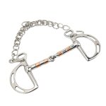 Mors de cheval en acier inoxydable et cuivre, anneau en d avec chaîne pour bouche de cheval de 125mm Mors de cheval en acier inoxydable et cuivre, anneau en d avec chaîne pour bouche de cheval de 125mm