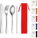 Nsiecd - ensemble de couverts portables, fourchette, cuill�re et paille, set de couverts de camping avec ...