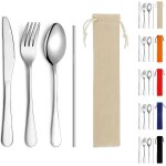 Nsiecd - ensemble de couverts portables, fourchette, cuill�re et paille, set de couverts de camping avec ...
