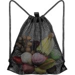 Nzqaf - sac de plage en maille filet avec cordon de serrage - grand sac a dos noir pour ballon, natation, ...
