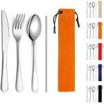 Oayew - ensemble de couverts portables, fourchette, cuill�re et paille, set de couverts de camping avec ...