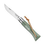 Opinel 92203 couteau opinel n 6 vri, lame inox, manche 9, 3 cm charme lasur vert sauge avec lacet cuir, ...