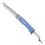 Opinel 92206 couteau opinel n 7 vri, lame inox, manche 10 cm charme lasur� cyan avec lacet cuir, virole ...