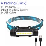 Un pack - black - mini lampe frontale portable a 6 led cob, rechargeable par usb, idale pour le camping, ...