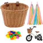 Panier de v�lo pour enfant avant, panier de v�lo tress� amovible avec perles a rayons et franges de guidon, ...
