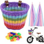 Panier de v�lo pour enfant avant, panier de v�lo tress� amovible avec perles a rayons et franges de guidon, ...