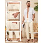 Pantacourt homme pantalon lin et avec poches leger elastique jogging yoga plage pants summer chic costume ...