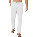 Pantalon coton lin homme et lger pantalon de loisir avec poches dcontract pantalons taille elastique ...