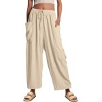 Pantalon femme eté coton lin 7 / 8 pantalons fluide large elastiquée taille avec poches pantalon décontractée ... Pantalon femme eté coton lin 7 / 8 pantalons fluide large elastiquée taille avec poches pantalon décontractée ...