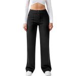 Pantalon femme taille haute large bouton jambe droite casual travail stretch de yoga avec poches Pantalon femme taille haute large bouton jambe droite casual travail stretch de yoga avec poches