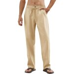Pantalon homme lin ete pantalon decontracte leger pantalons taille elastique pantalon de yoga plage confortabl ...