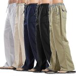 Pantalon de yoga décontracté en lin pour homme, ample, avec cordon de serrage, yky416 Pantalon de yoga décontracté en lin pour homme, ample, avec cordon de serrage, yky416
