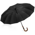 Parapluie canne 12 c�tes, 120cm grand parapluies manche bois, xxl ombrelle solide tempete r�sistant 2 ...
