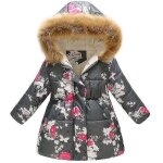 Parka d'hiver a capuche en fourrure pour fille, veste chaude et rembourre en duvet - fleur de prunier ...