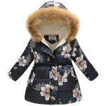 Parka d'hiver a capuche en fourrure pour fille, veste chaude et rembourre en duvet - orchide bleu marine ...