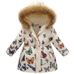 Parka d'hiver a capuche en fourrure pour fille, veste chaude et rembourrée en duvet - papillon blanc ... Parka d'hiver a capuche en fourrure pour fille, veste chaude et rembourrée en duvet - papillon blanc ...