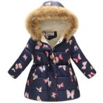 Parka d'hiver a capuche en fourrure pour fille, veste chaude et rembourre en duvet - papillon bleu - ...