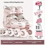 Patin a roulettes pour filles dbutantes et garons pour enfants en couleur rose avec casque de vlo ...