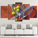Peinture sur toile imprime hd moderne, 5 panneaux, balles de raquette de tennis, art mural, image modulaire ...