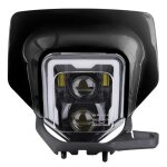 Phare led + plaque enduro offroad feux avant ece gp1 drl noir