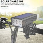 Phare solaire de v�lo 3t6 led 2200mah, en alliage d'aluminium, etanche, usb, 1200lm, phare avant de bicyclette ...