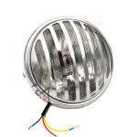 A phare universel de moto de 7 pouces, couleur argent, avec grille chrom�e, pour harley, cafe racer, ...