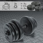 Physionics haltre / poids de musculation - 20 kg, 6 disques, barre courte Ø25 mm, en acier - disques ...
