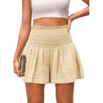 Polki - short sport femme chic fluide et, large fitness shorts en coton avec ceinture elastique, confort ...