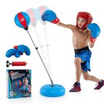 Punching ball sur pied 120 x 44 x 154 cm ajustable avec base solide et gants en pvc bleu helloshop26 ...