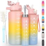 Qxer - lot de 3 bouteilles d'eau de 2 l, 700 ml, 300 ml, anti - fuite, avec paille, sans bpa, avec marqueur ...