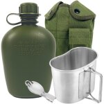 Qxer - bouteille d'eau militaire avec bouteille d'eau de 1 l pliable en aluminium avec poigne et sac ...