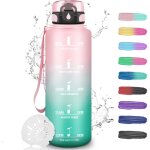 Qxer - gourde gradue 1, 5l, bouteille d'eau anti fuite, facile a nettoyer, bouteille motivation avec ...