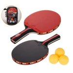 Raquette de ping pong, set de tennis de table, 2 raquette ping pong de peuplier + 3 balle + 1 sac