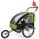 Remorque 2 enfants 2en1 pour velo et jogger vert / noir