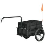 Remorque vlo cargo - coffre pliable amovible 65l - rflecteurs, drapeau - pneus 16'' acier pp noir
