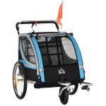 Remorque vlo jogger 2 en 1 pour enfant drapeau roue avant pivotante rflecteurs et barre d'attelage ...